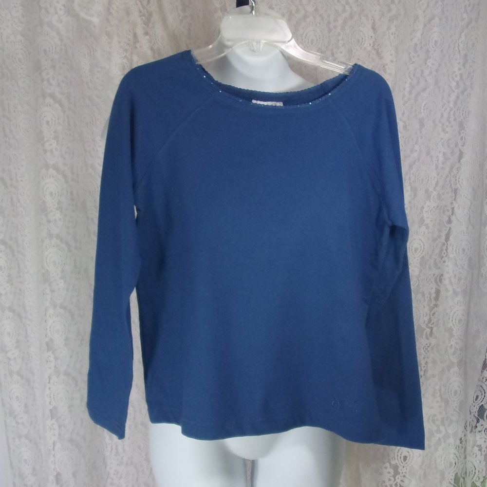 Jonathan Logan Teal Blue Top Blouse with Bling at Neckline NWOT